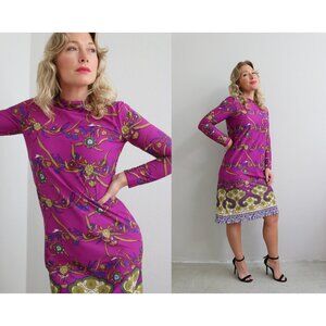 1960's Vintage Emilio Borghese Colorful Midi Dress Women's Extra Small to SM XS